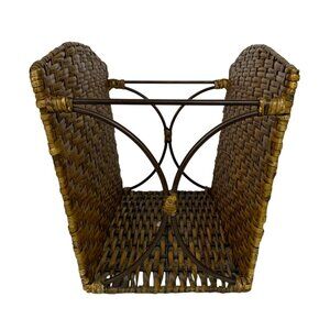 Crate & Barrel Rattan and Metal Magazine Holder Basket Living Room Decor